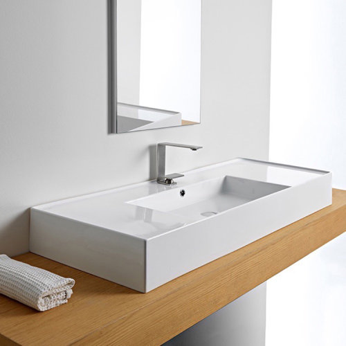 Scarabeo By Nameeks 18.1'' Glossy White Ceramic Rectangular Vessel, Wall Mount Bathroom Sink